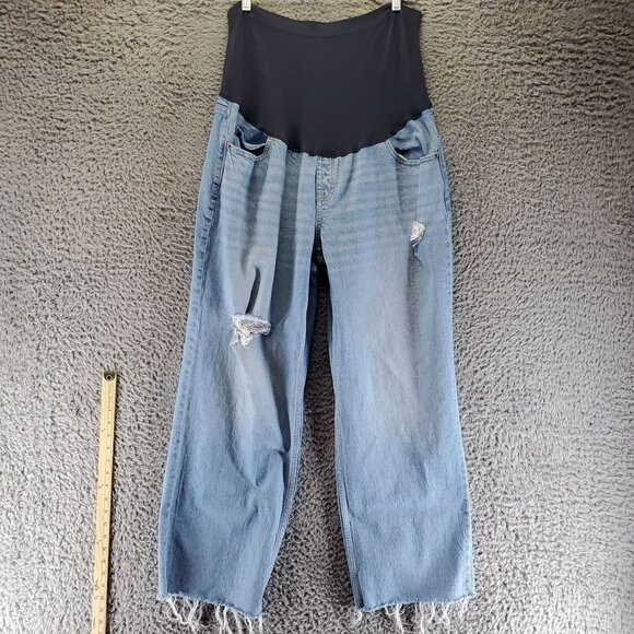 Old Navy Jeans Womens Size 16 Blue Maternity Distressed Stretch Demin Wide Leg - Picture 1 of 9